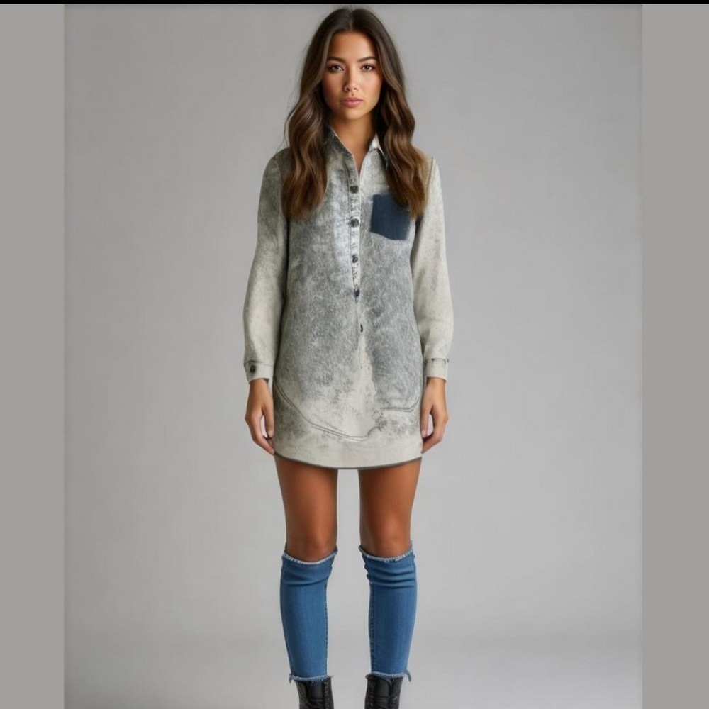 Stonewashed denim shirt/dress. Long sleeve. No pockets. Blue. Medium. NWOT
